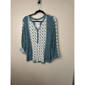 Style & Co Womens Blue Blouse X-Large long sleeve v-neck cotton pullover